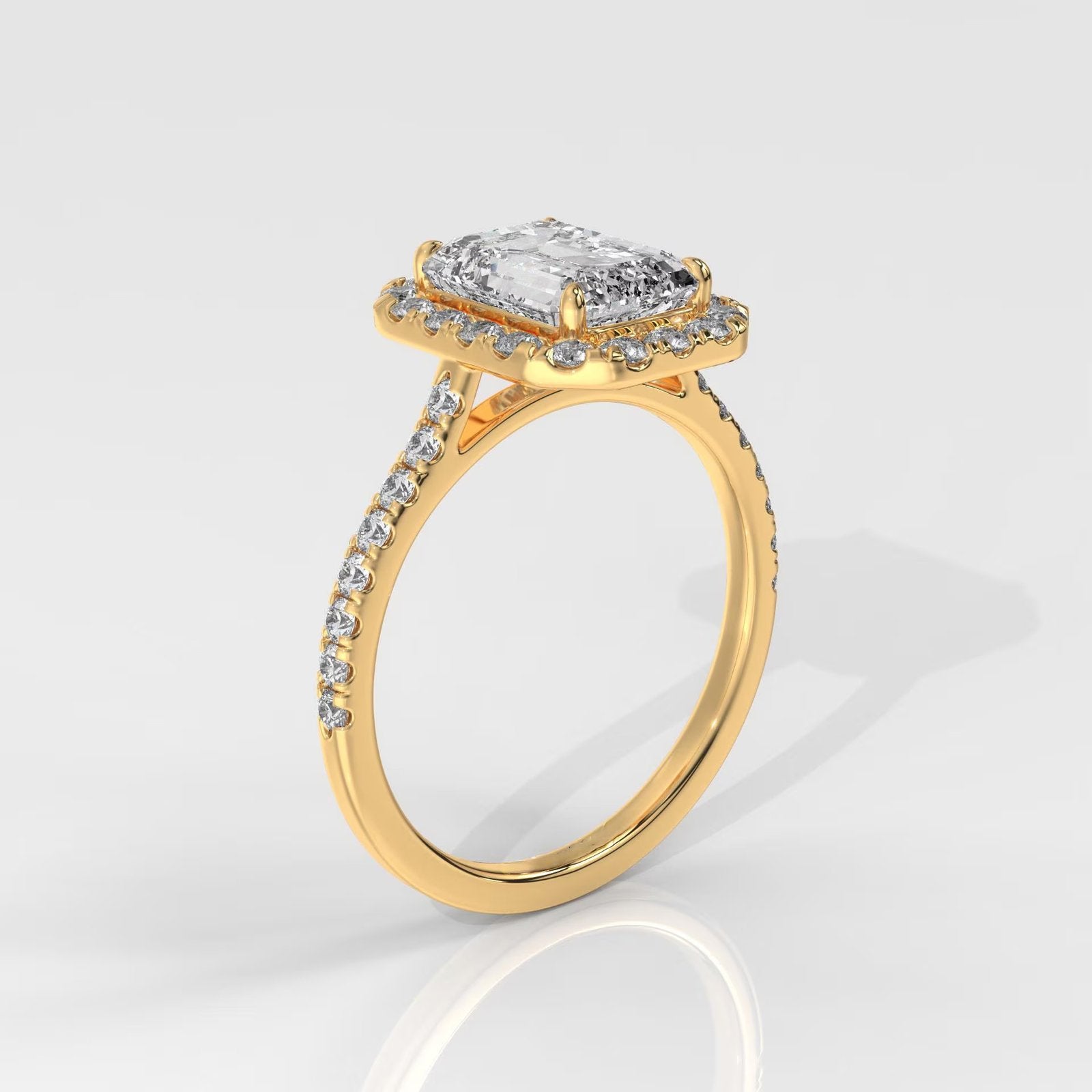 Emerald Cut Lab Grown Diamond Halo Engagement Ring
