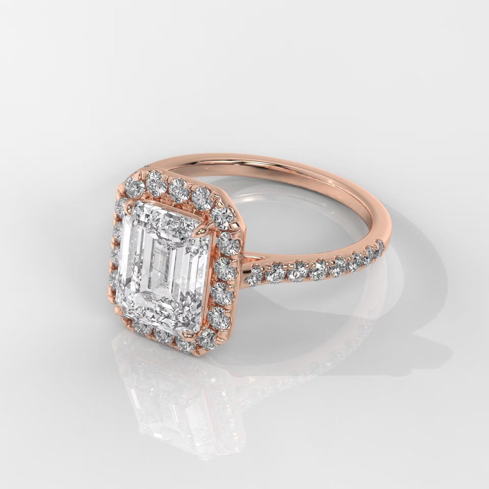 Emerald Cut Lab Grown Diamond Halo Engagement Ring