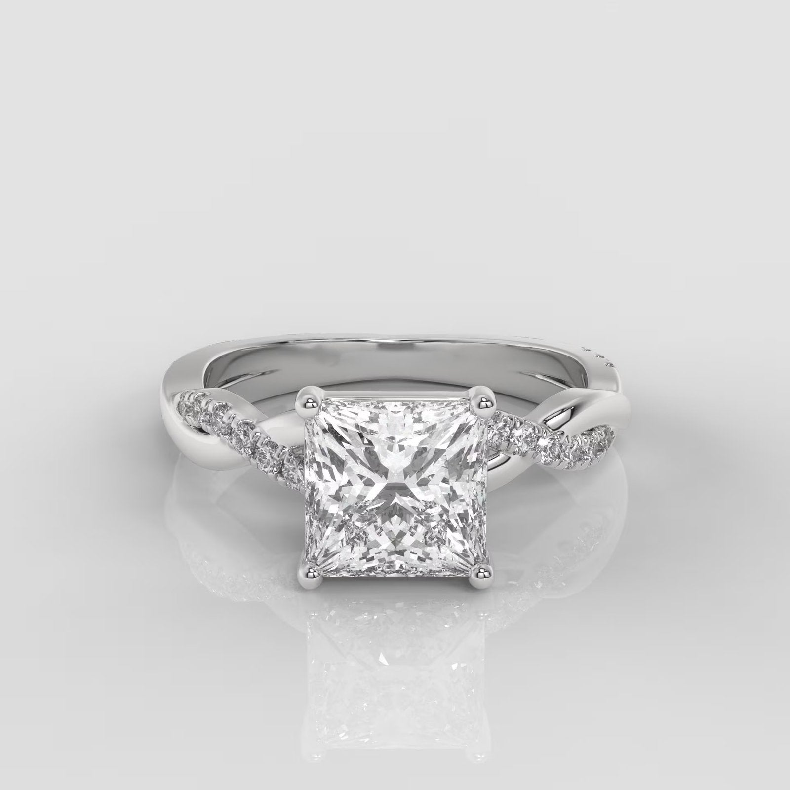 Princess Cut Twisted Band Engagement Ring