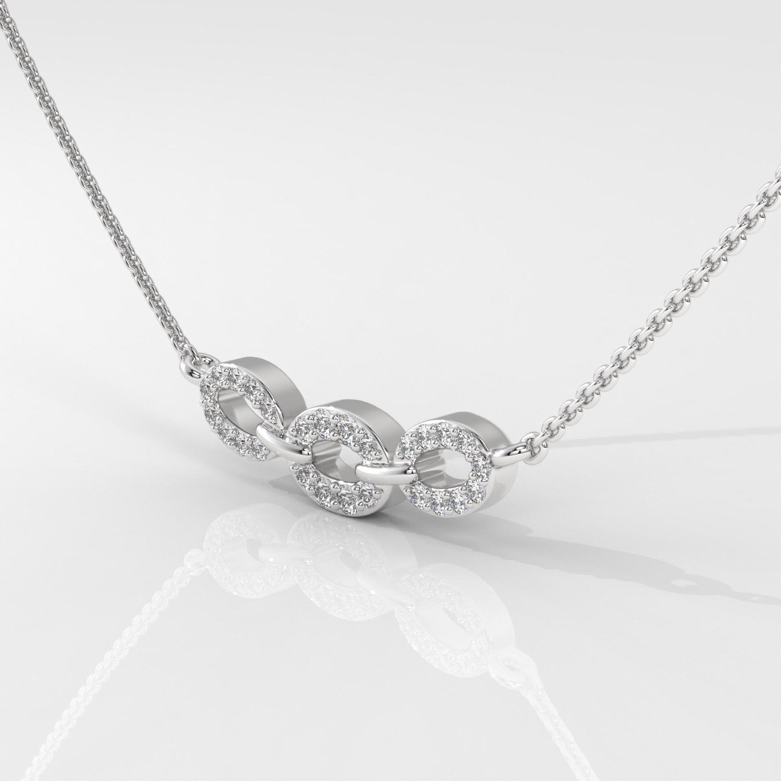 Oval Triple Link Halo Pendant Necklace
