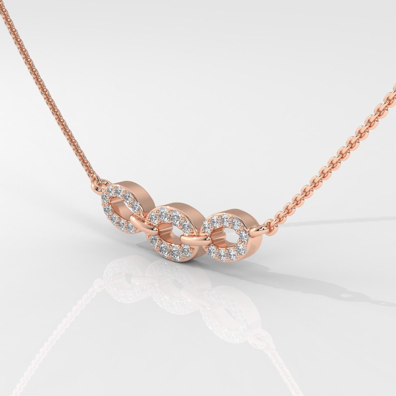 Oval Triple Link Halo Pendant Necklace