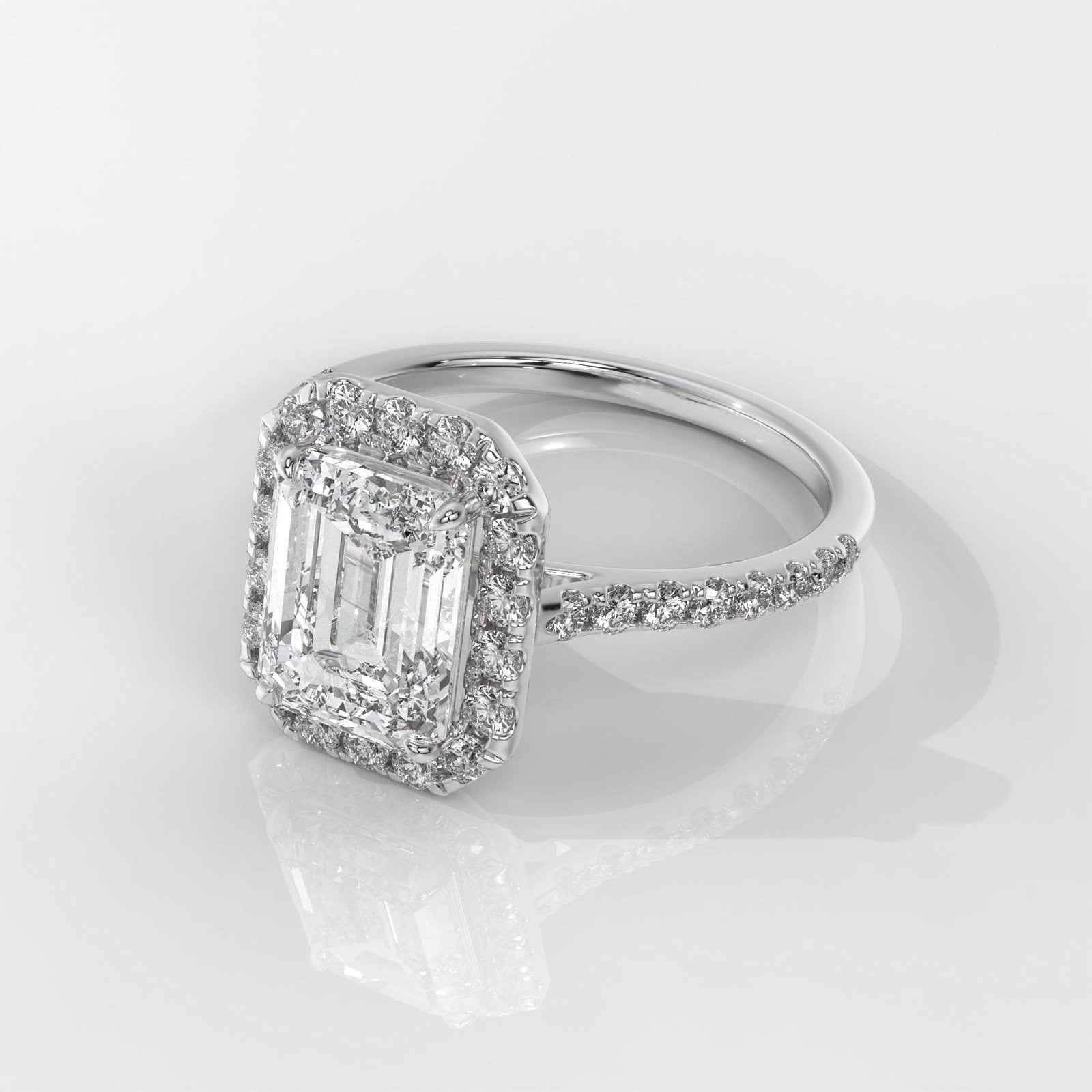Emerald Cut Lab Grown Diamond Halo Engagement Ring