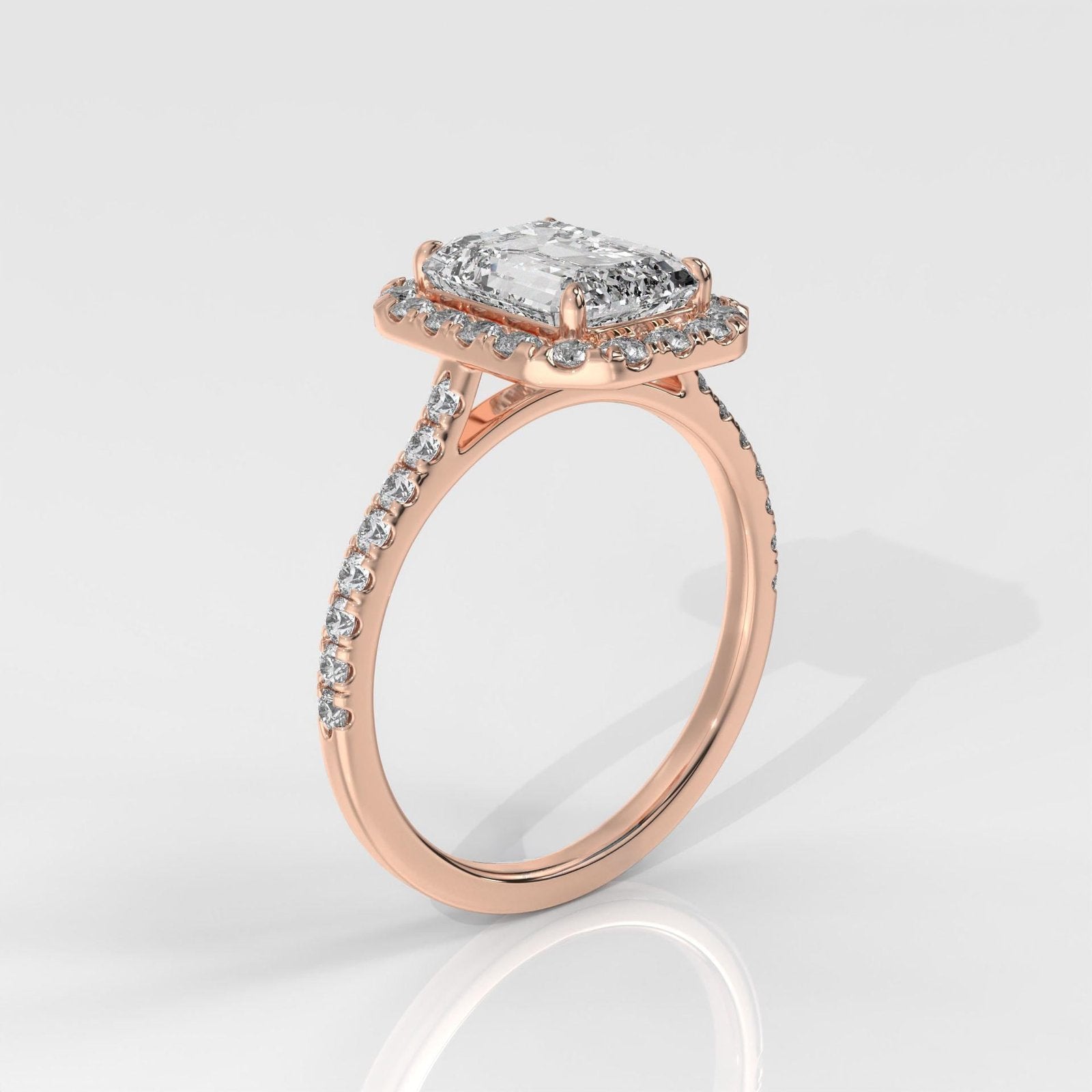 Emerald Cut Lab Grown Diamond Halo Engagement Ring